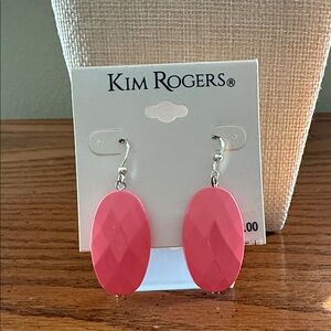Kim Rogers Coral Pink Faceted Oval Dangle Earrings